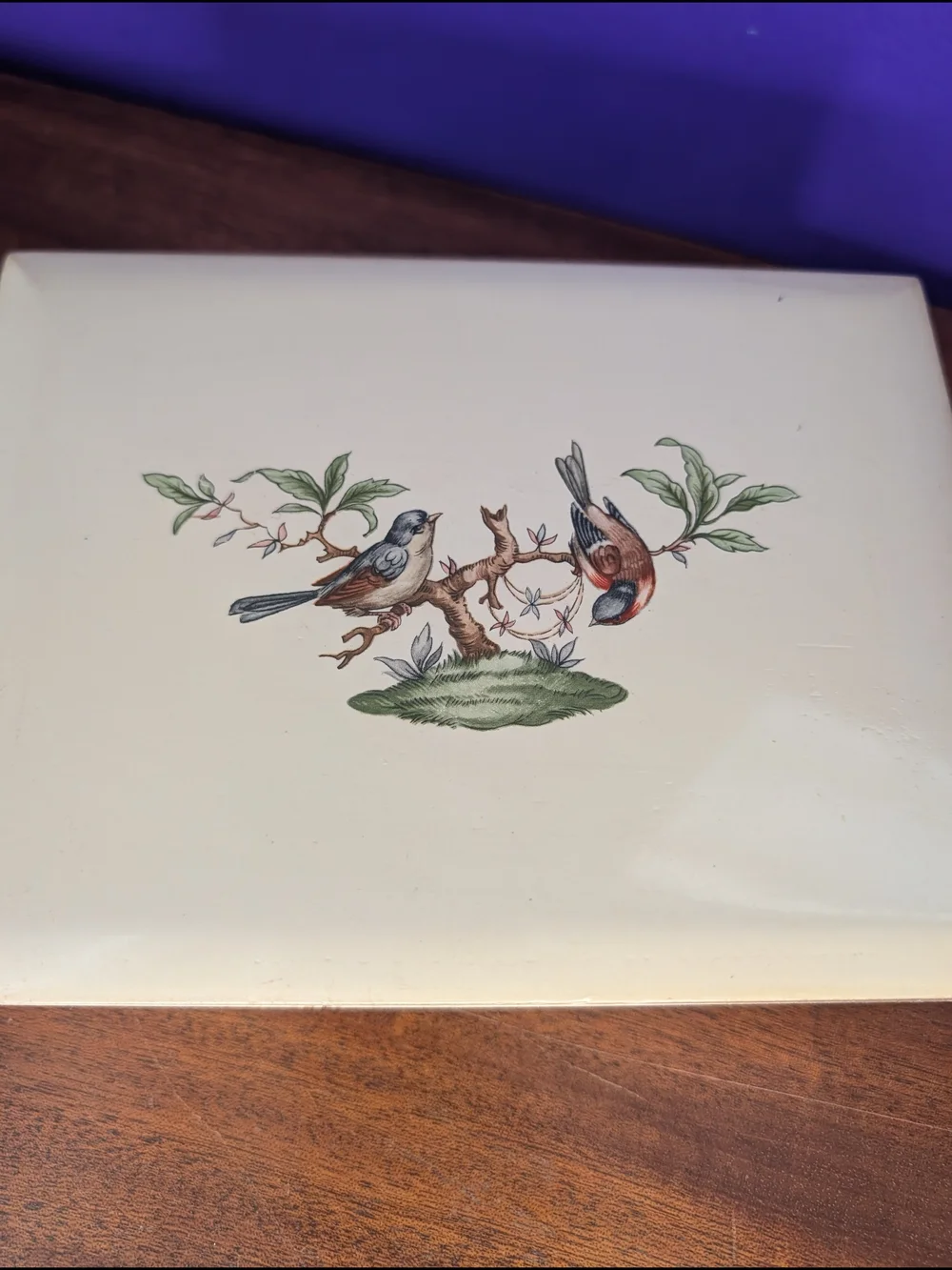 Vintage Italian Lacquered Wood 3-Piece Vanity Dresser Set Decoupage Bird Design